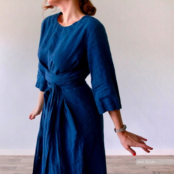 Handmade Linen Dress XS OCEAN NEW LenokLinen - Picture 5 of 6